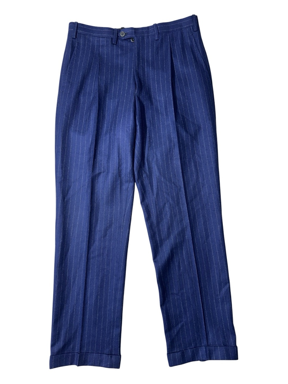 Kiton Napoli mens 32 EU 48 blue pinstripe 100% wool dress pants trousers pleated